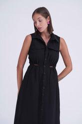Linen Mini Waist Open Long Dress